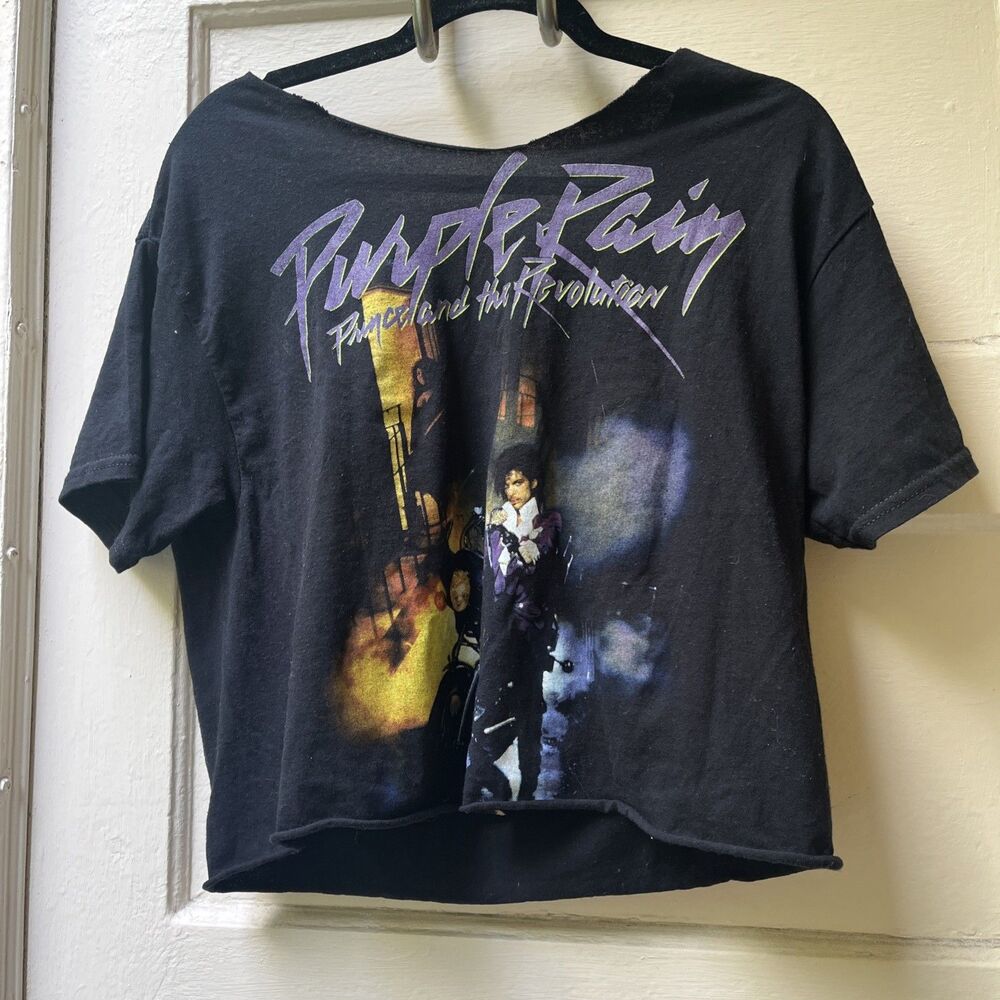 Prince And The Revolution Purple Rain T-shirt M Black Cut off Cropped Festival